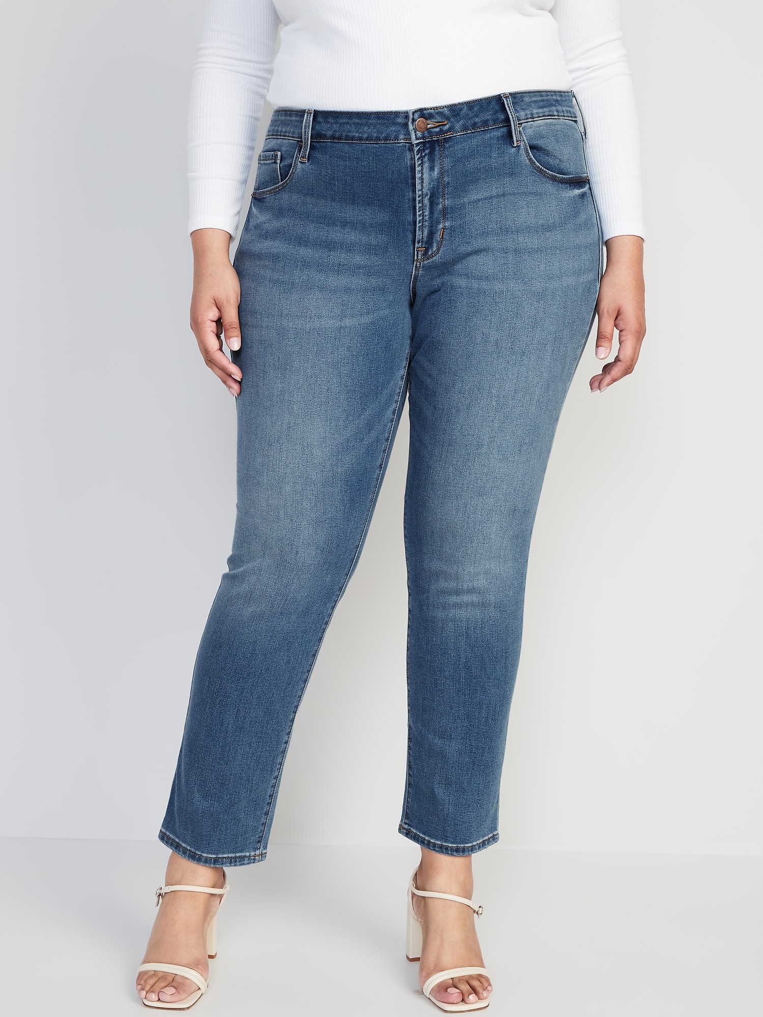 Mid-Rise Power Straight Jeans for Women Old
