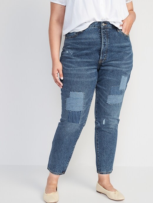 Image number 7 showing, Higher High-Waisted Button-Fly O.G. Straight Patchwork Non-Stretch Jeans for Women