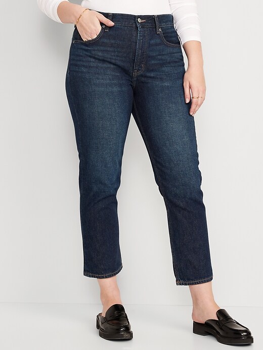 Image number 5 showing, High-Waisted Button-Fly Slouchy Straight Cropped Jeans for Women