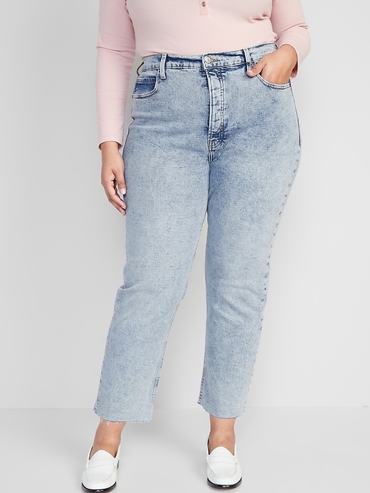 Image number 7 showing, Extra High-Waisted Button-Fly Sky-Hi Straight Raw-Hem Jeans for Women