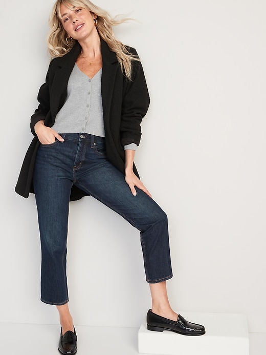 Image number 3 showing, High-Waisted Button-Fly Slouchy Straight Cropped Jeans for Women