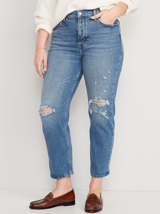 Image number 5 showing, Extra High-Waisted Button-Fly Sky-Hi Straight Ripped Jeans for Women