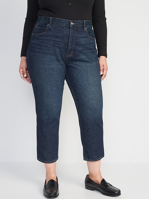 Image number 7 showing, High-Waisted Button-Fly Slouchy Straight Cropped Jeans for Women