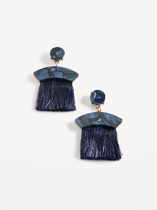 Old Navy Blue Shell Tassel Chandelier Earrings for Women. 1