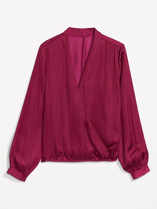 Image number 4 showing, Cross-Front Satin Long-Sleeve Blouse for Women