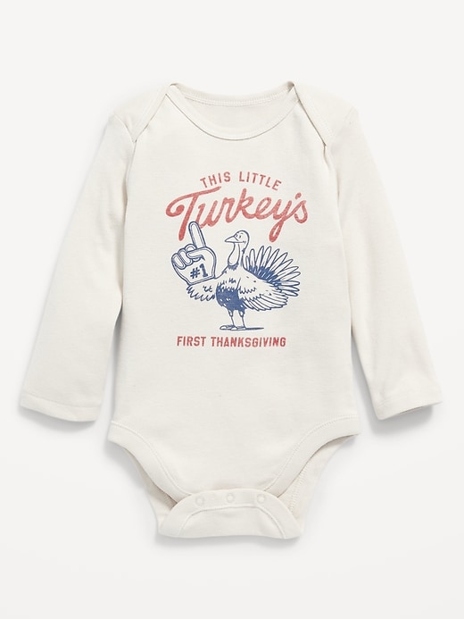 View large product image 1 of 2. Unisex Long-Sleeve Thanksgiving-Graphic Bodysuit for Baby