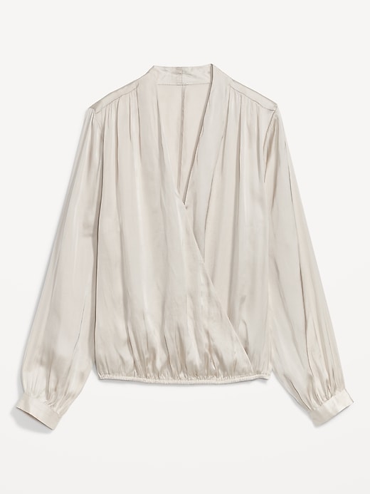 Image number 4 showing, Cross-Front Satin Long-Sleeve Blouse for Women