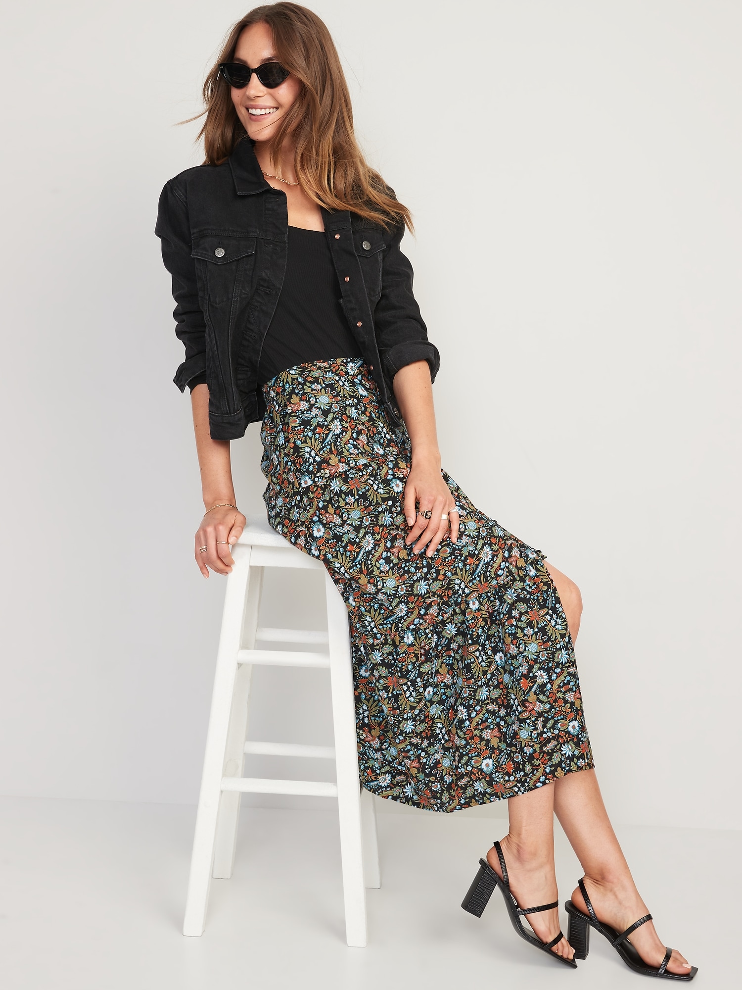 Floral-Print Tiered Button-Front Maxi Skirt for Women