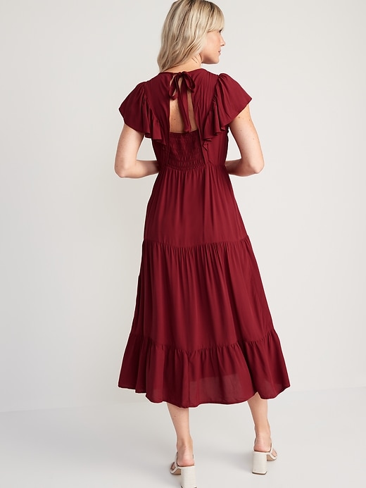 Image number 2 showing, Fit & Flare Flutter-Sleeve Tiered Smocked Midi Dress