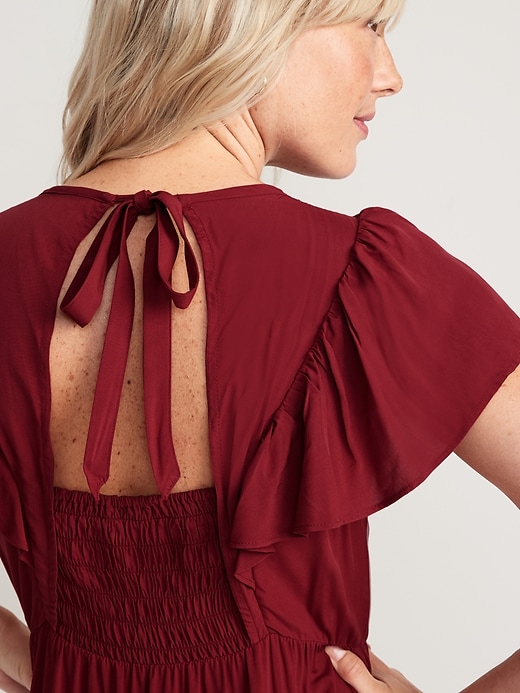 Image number 3 showing, Fit & Flare Flutter-Sleeve Tiered Smocked Midi Dress
