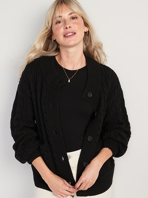 Image number 1 showing, Cozy Cable-Knit Button-Front Cardigan Sweater