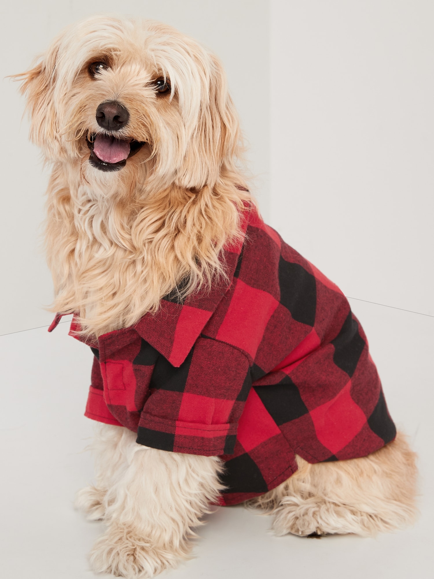 Old Navy Matching Print Flannel Shirt for Pets red. 1