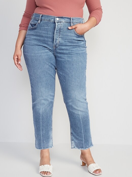 Image number 7 showing, Extra High-Waisted Button-Fly Straight Cut-Off Jeans