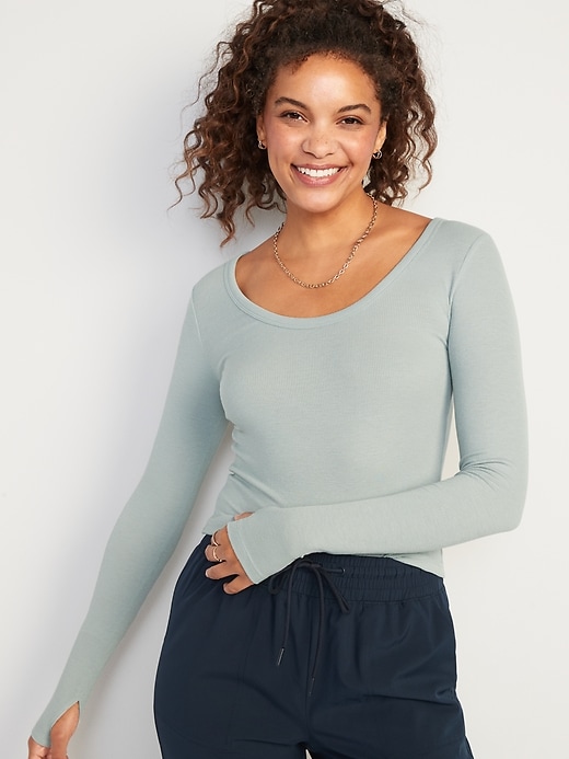 Image number 1 showing, UltraLite Long-Sleeve Rib-Knit Top