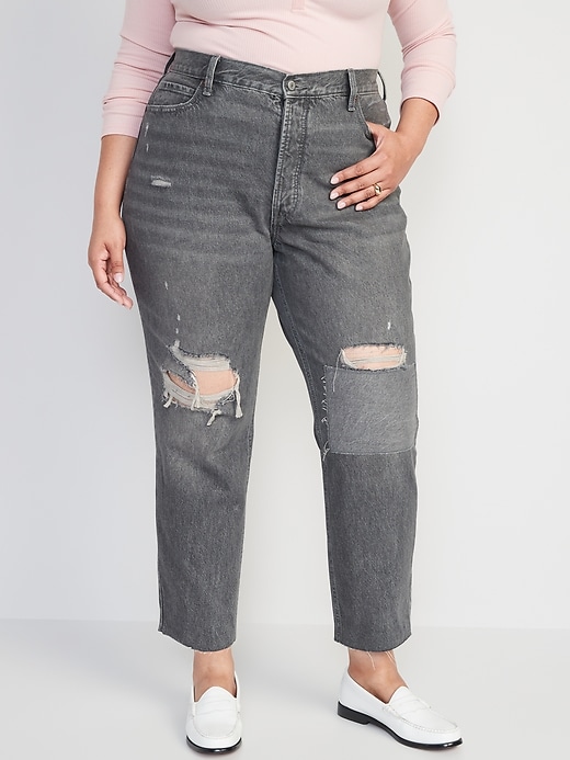Image number 7 showing, Extra High-Waisted Button-Fly Sky-Hi Straight Patchwork Non-Stretch Jeans for Women