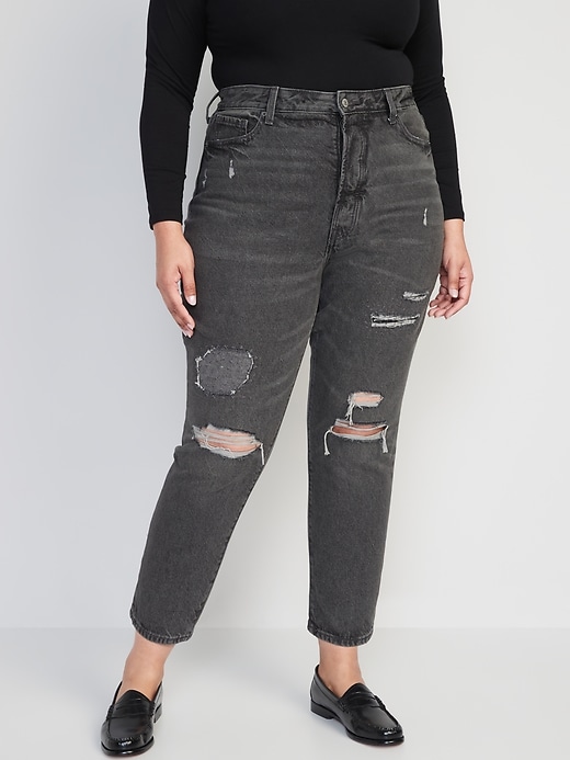 Image number 7 showing, Higher High-Waisted Button-Fly OG Straight Ripped Gray Non-Stretch Jeans for Women