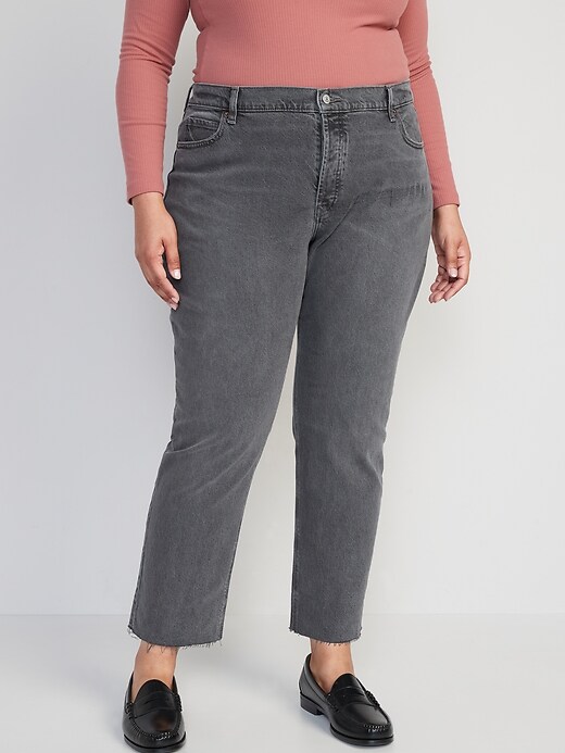 Image number 7 showing, High-Waisted Button-Fly Slouchy Straight Cut-Off Gray Jeans for Women