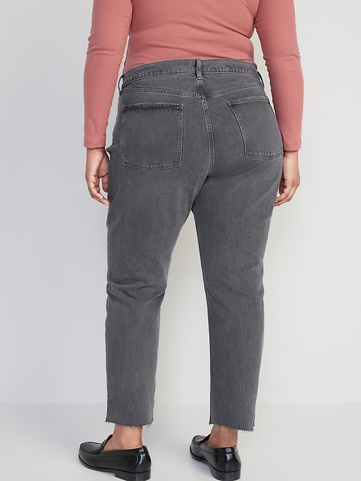 Image number 8 showing, High-Waisted Button-Fly Slouchy Straight Cut-Off Gray Jeans for Women