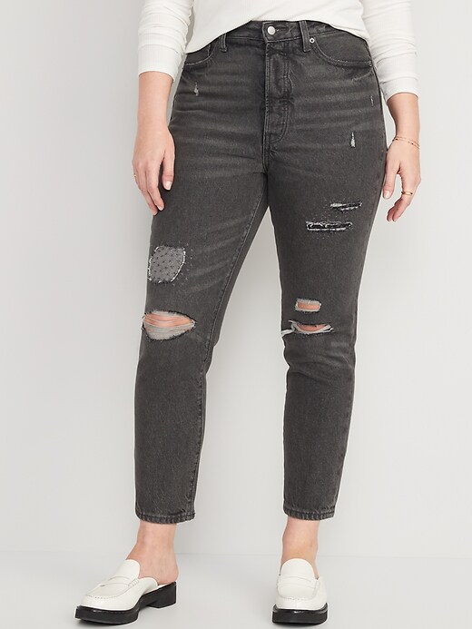 Image number 5 showing, Higher High-Waisted Button-Fly OG Straight Ripped Gray Non-Stretch Jeans for Women