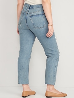 Extra High-Waisted Button-Fly Sky-Hi Straight Non-Stretch Cropped