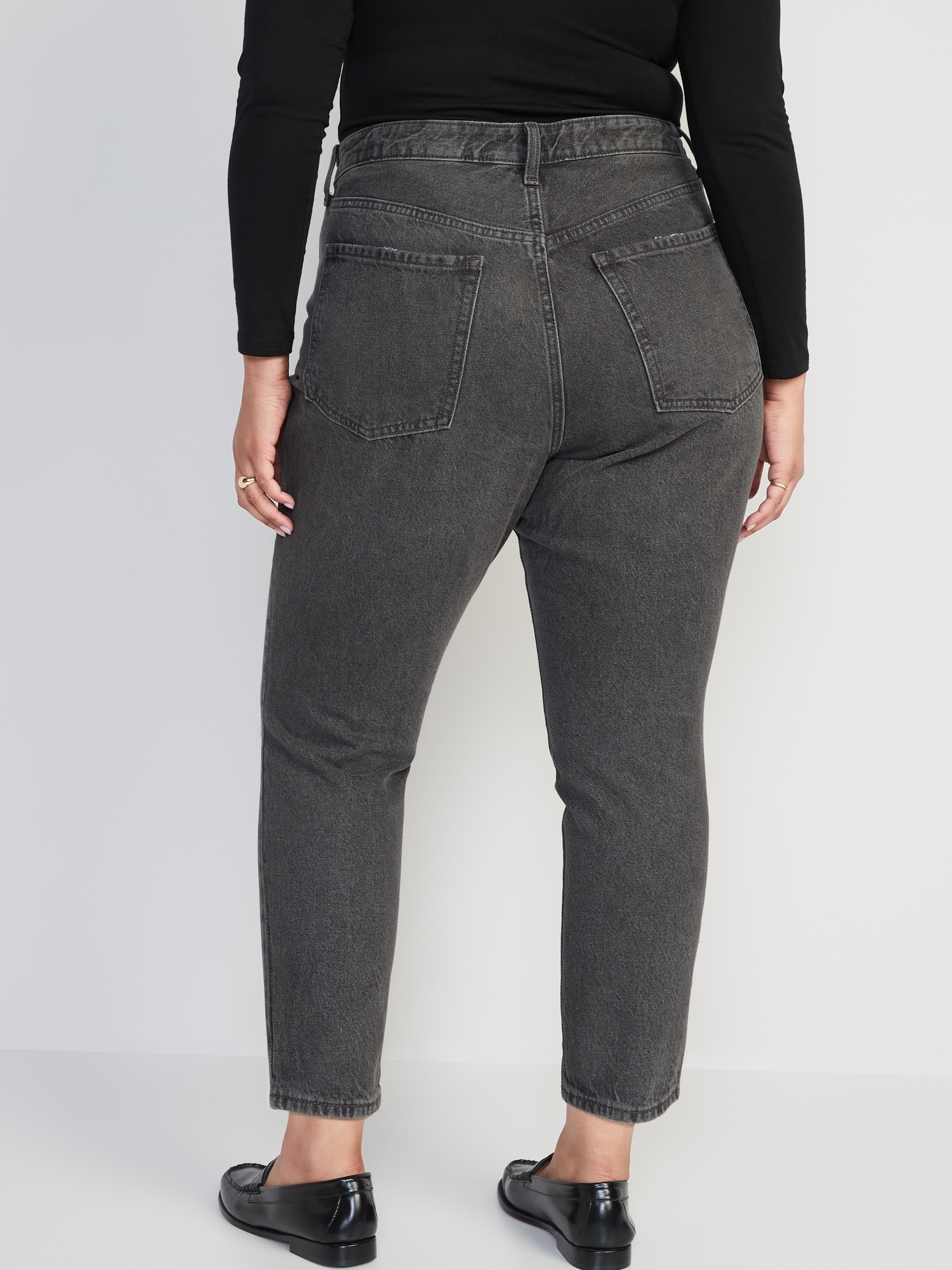 Higher High-Waisted Button-Fly OG Straight Ripped Gray Non-Stretch ...