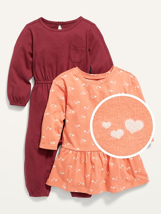 View large product image 1 of 1. Long-Sleeve Dress & Jumpsuit 2-Pack for Baby