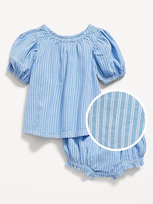 Short-Sleeve Button-Back Striped Top and Bloomers Set for Baby
