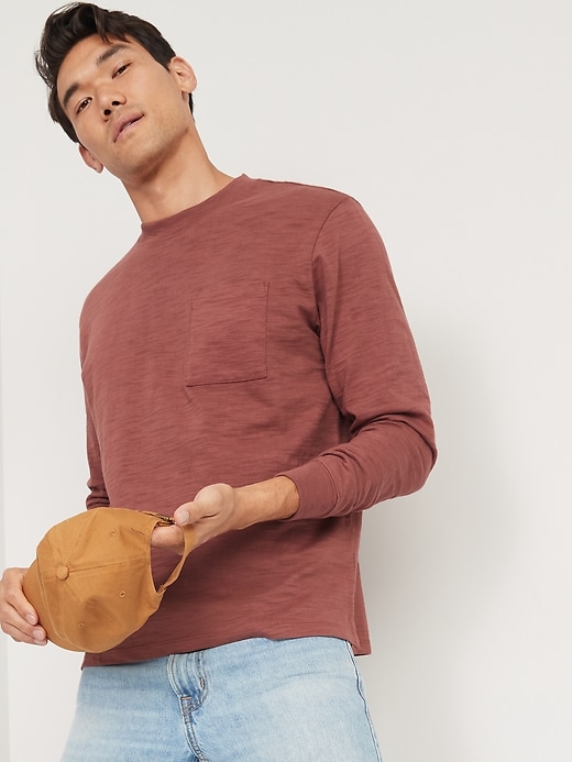 Image number 5 showing, Slub-Knit Long-Sleeve Pocket T-Shirt for Men