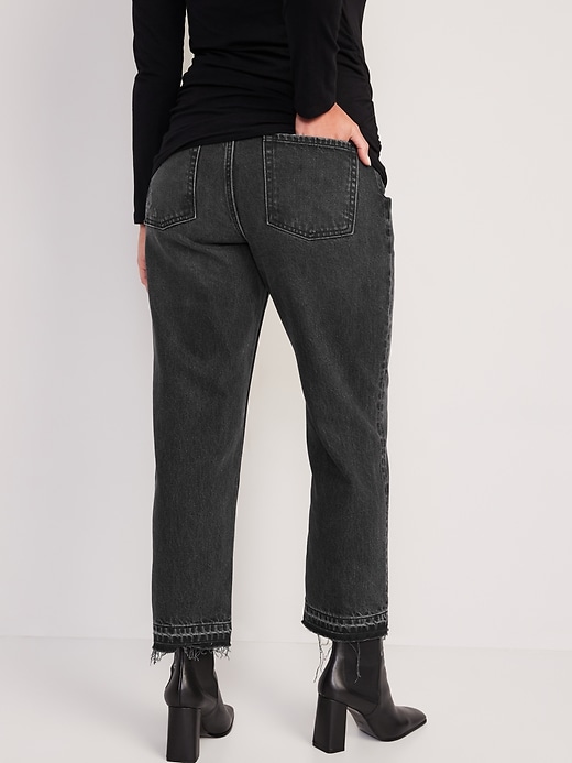 Image number 2 showing, Maternity Full Panel Slouchy Straight Cropped Cut-Off Black Jeans