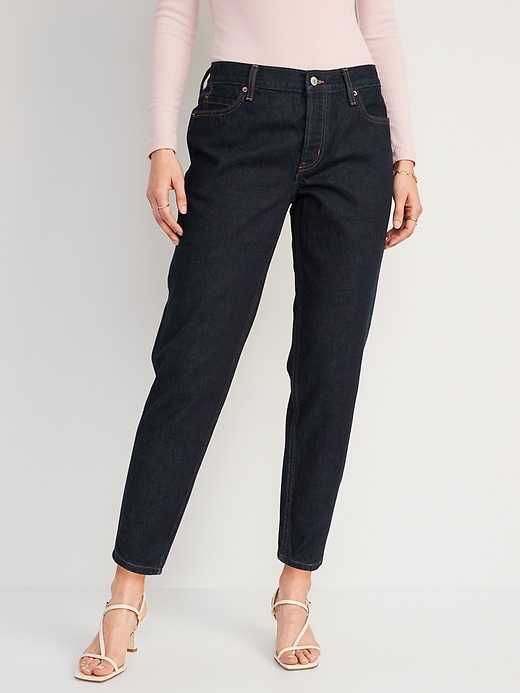 Image number 1 showing, Mid-Rise Button-Fly Slouchy Taper Black Cropped Non-Stretch Jeans