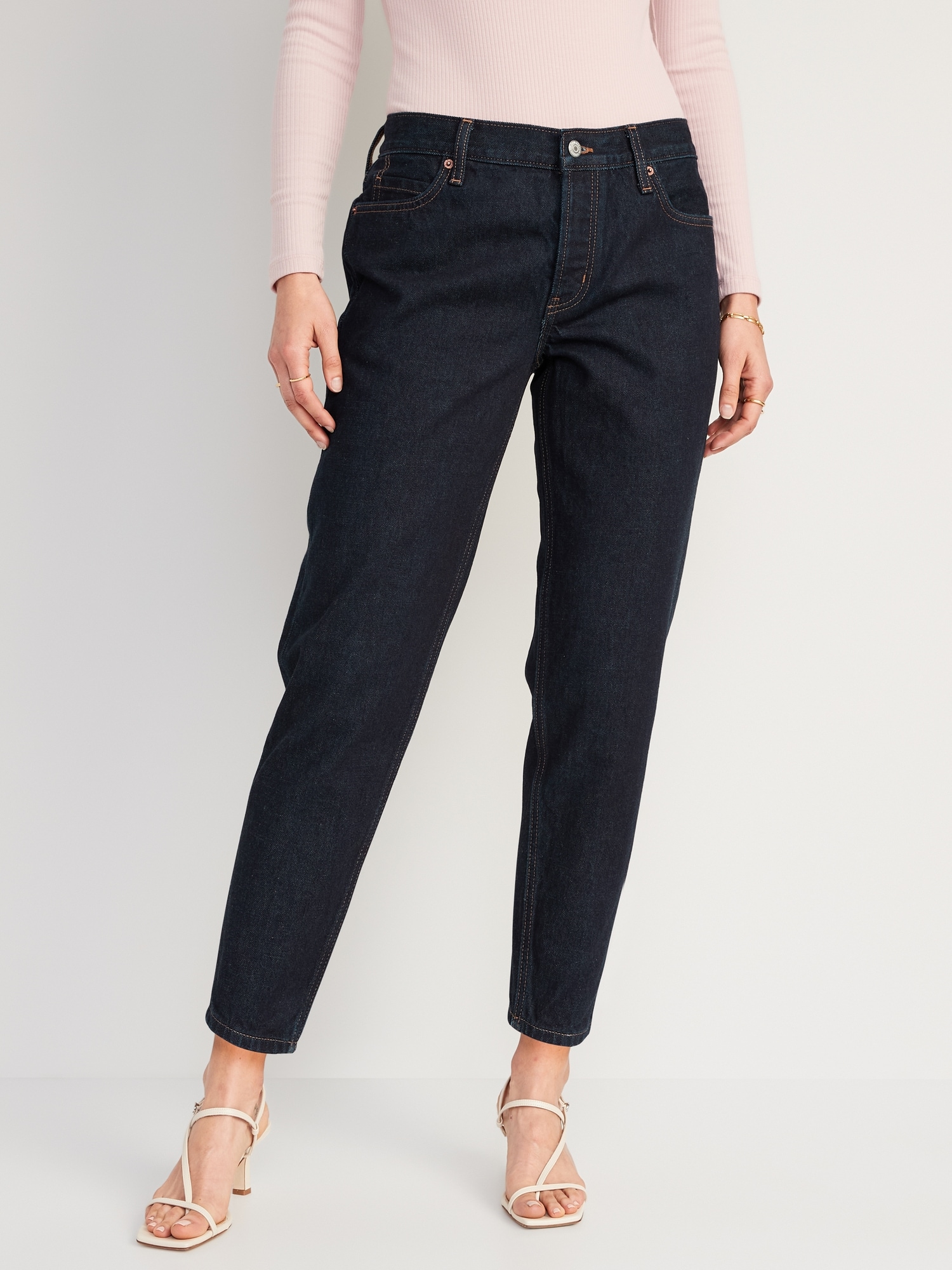 Oldnavy Mid-Rise Button-Fly Slouchy Taper Black Cropped Non-Stretch Jeans for Women