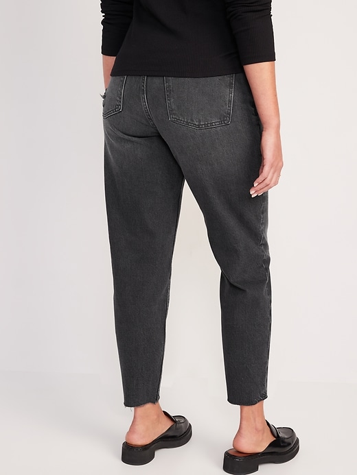 Image number 2 showing, Maternity Full-Panel Slouchy Taper Black Cut-Off Jeans