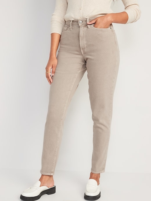 Image number 1 showing, Curvy High-Waisted O.G. Straight Beige Ankle Jeans for Women