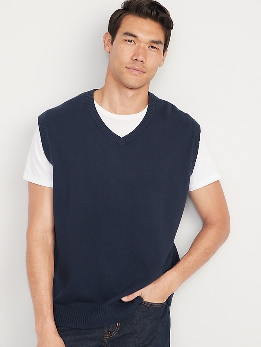 Image number 1 showing, Oversized V-Neck Sweater Vest for Men