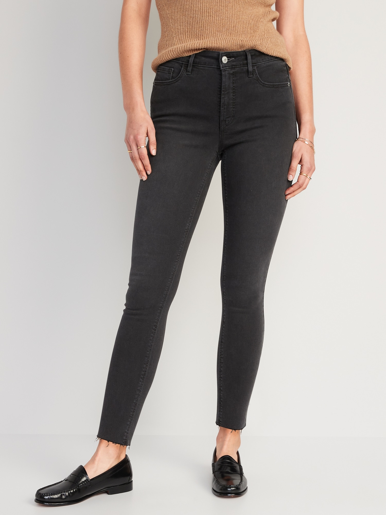 High-Waisted Rockstar Super-Skinny Black Cut-Off Ankle Jeans for Women
