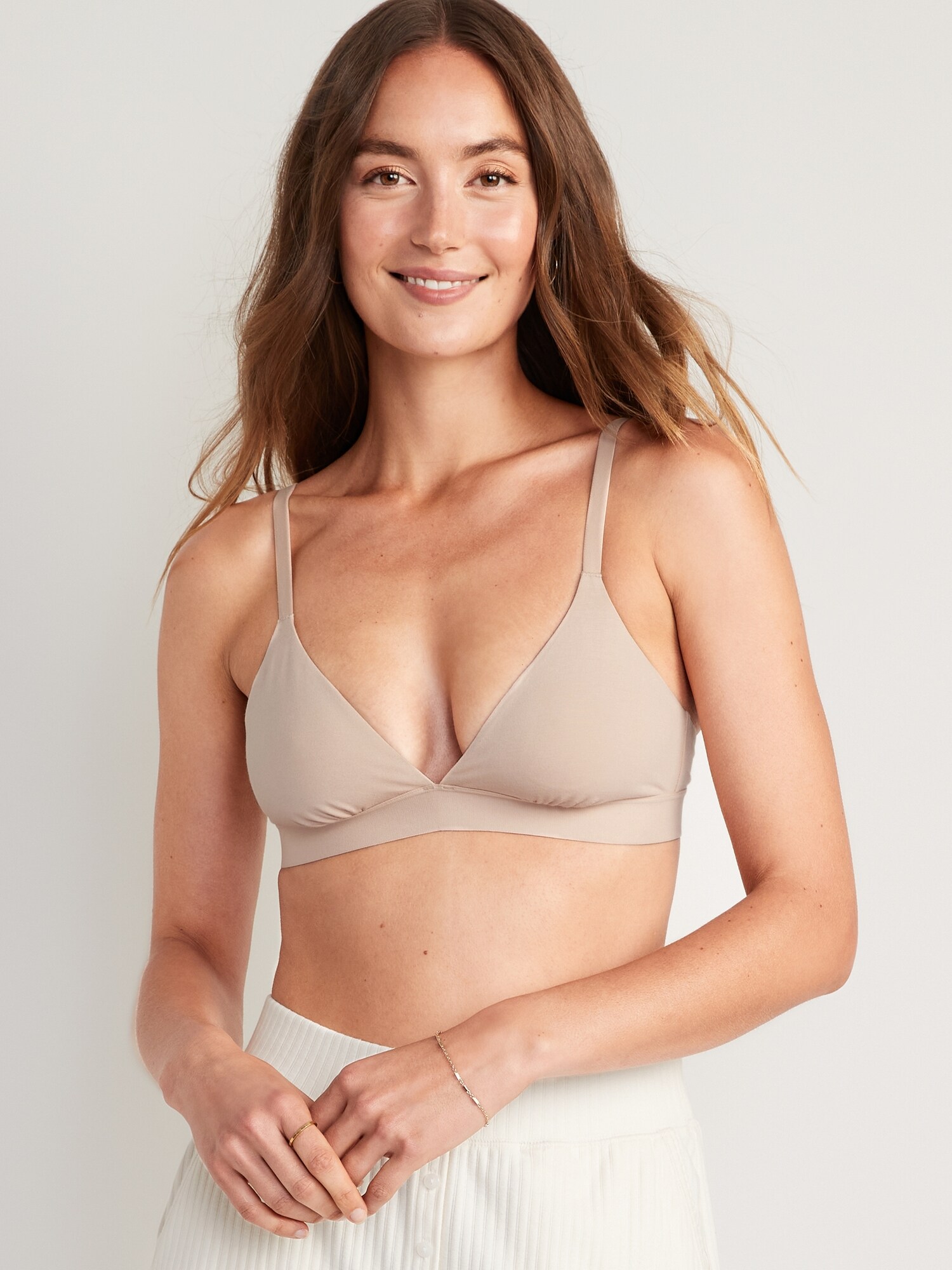 Old Navy Supima® Cotton-Blend Triangle Bralette Top for Women beige. 1