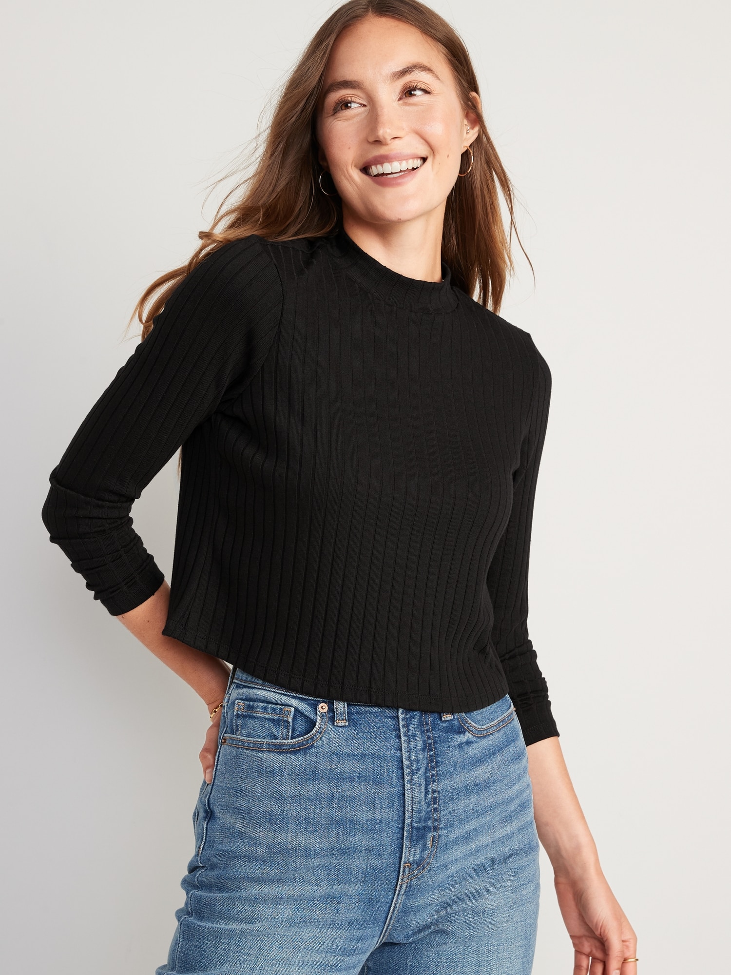 Cropped Rib-Knit Mock-Neck Sweater for Women | Old Navy