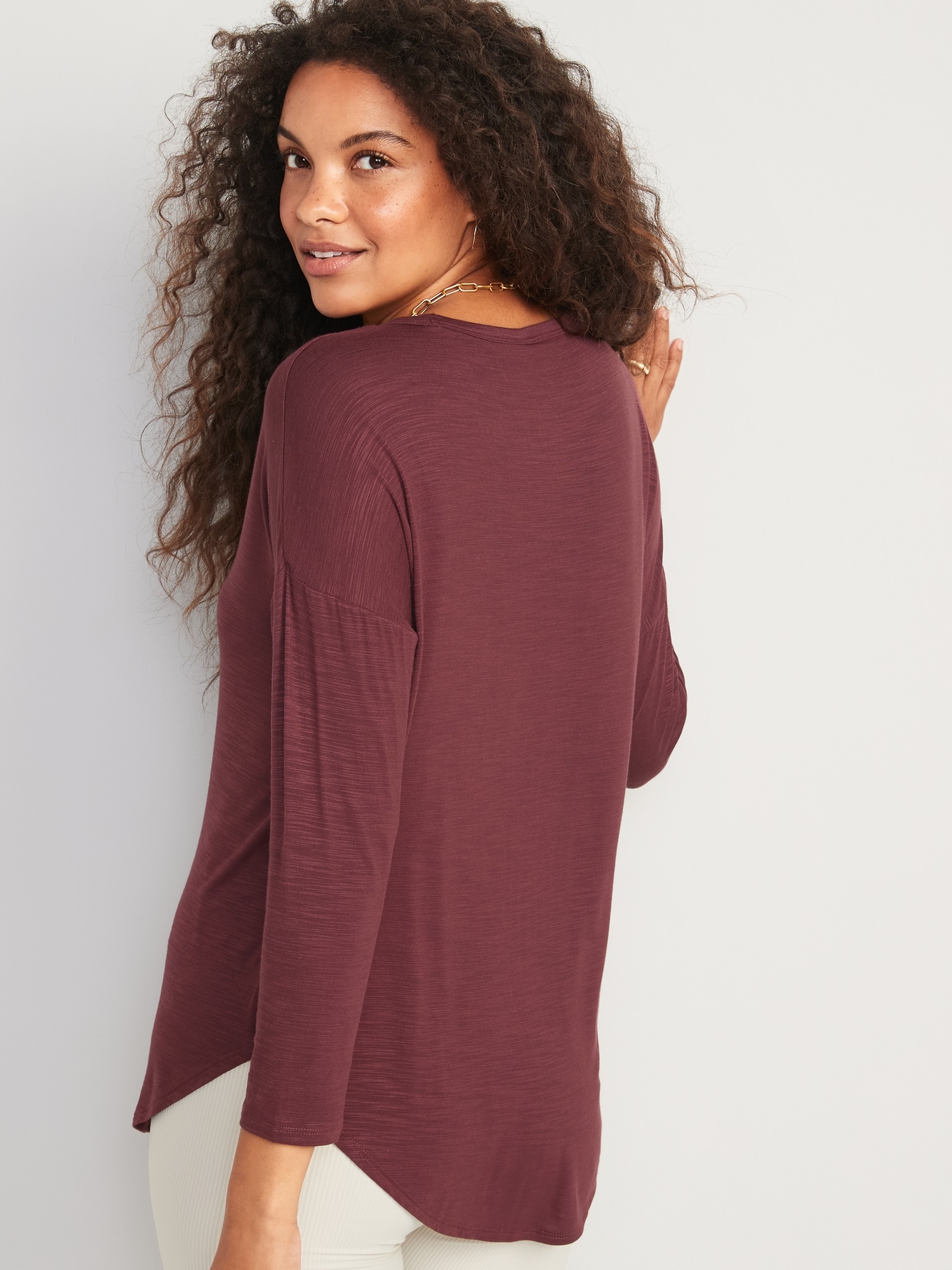 Luxe Long-sleeve Voop-neck Tunic T-shirt 