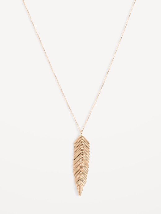 View large product image 1 of 1. Gold-Toned Metal Fishbone-Pendant Necklace for Women