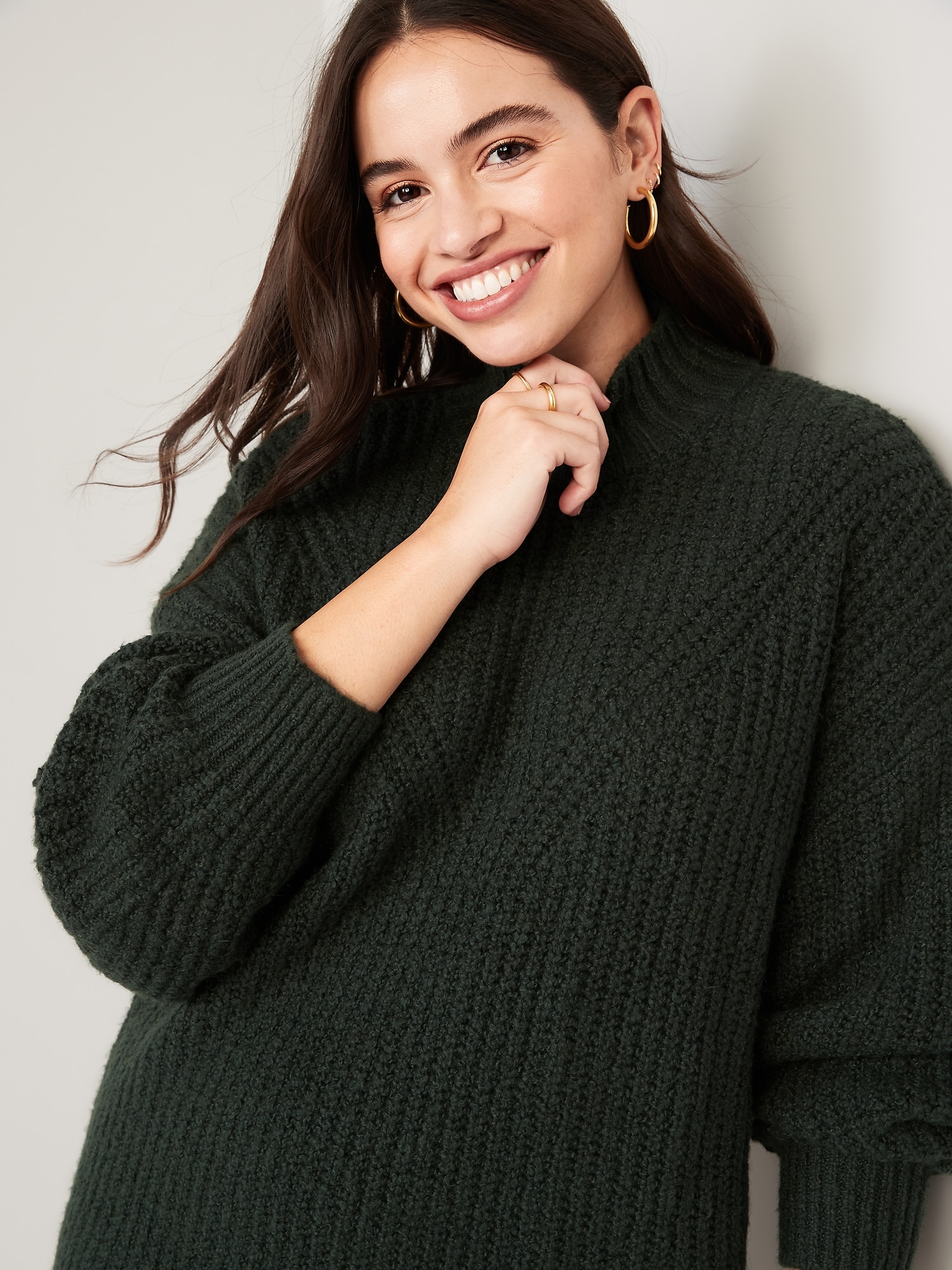 Long-Sleeve Relaxed Mock-Neck Mini Sweater Shift Dress for Women | Old Navy