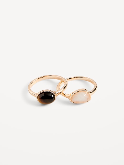 View large product image 1 of 1. Gold-Toned Gemstone Rings 2-Pack for Women