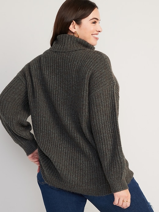 Shaker-Stitch Tunic-Length Turtleneck Sweater for Women