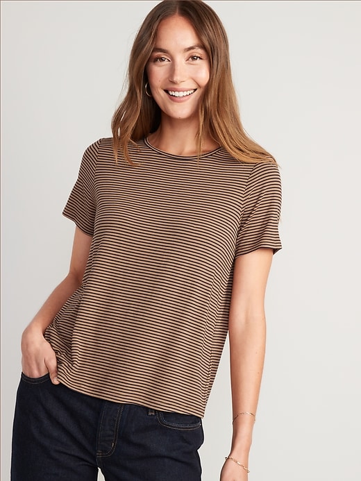 Image number 1 showing, Short-Sleeve Luxe Striped T-Shirt for Women