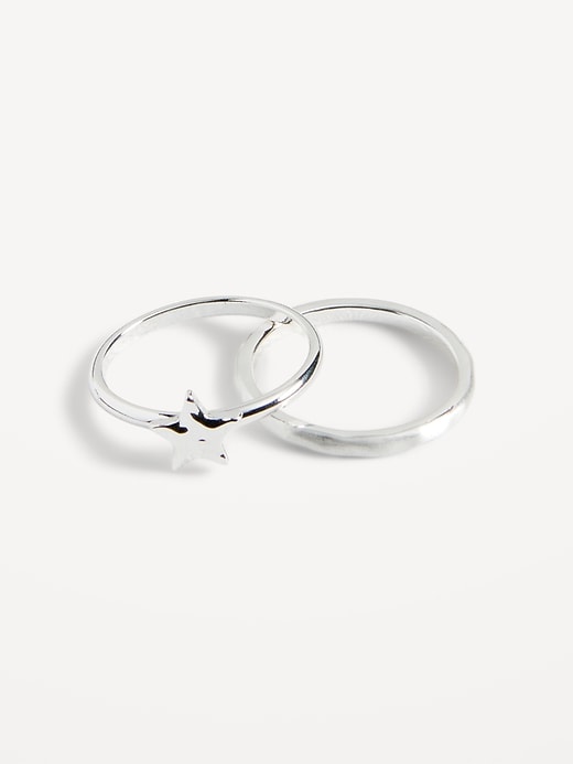 View large product image 1 of 1. Silver-Toned Metal Rings 2-Pack for Women