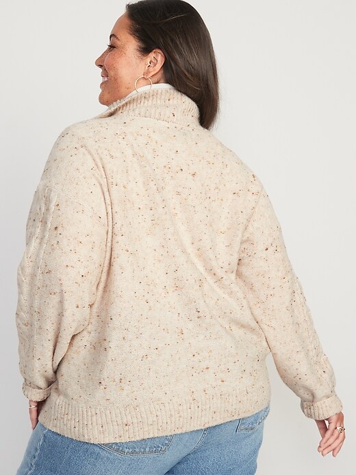 Image number 8 showing, Speckled Button-Front Cable-Knit Sweater for Women
