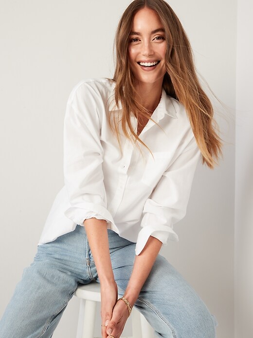 Image number 3 showing, Oversized Button-Down Boyfriend Shirt for Women