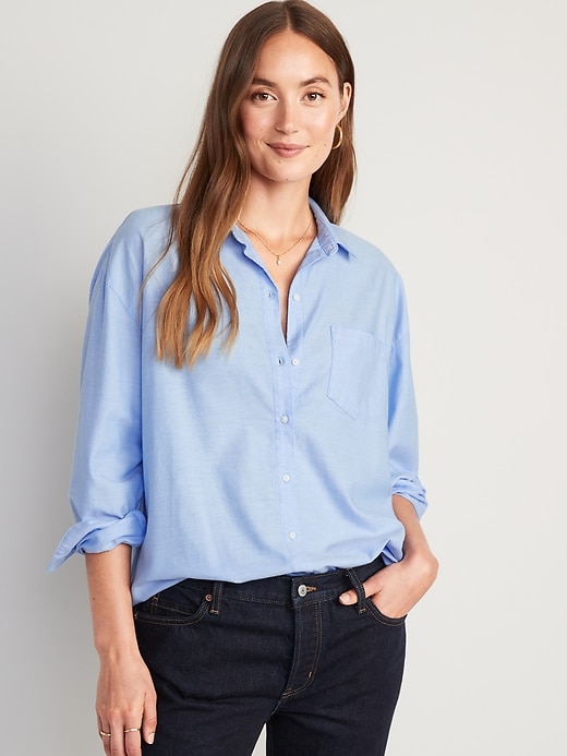 Image number 1 showing, Oversized Button-Down Boyfriend Shirt