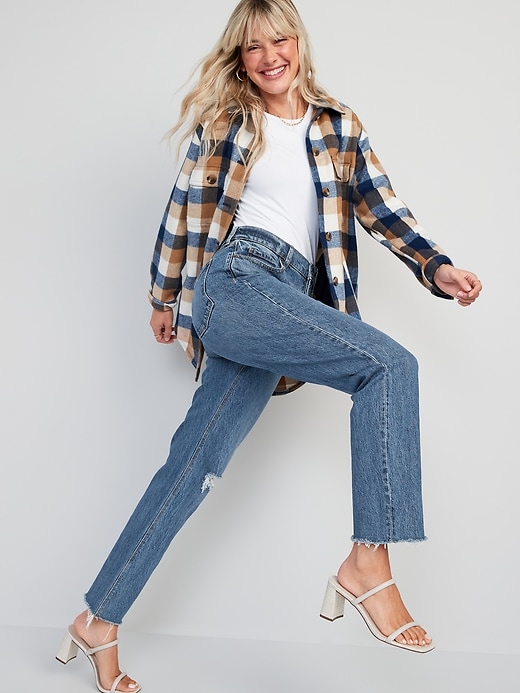High-Waisted Button-Fly Slouchy Straight Ripped Jeans for Women | Old Navy