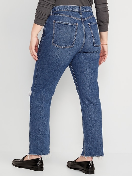 Image number 5 showing, High-Waisted Button-Fly Slouchy Straight Ripped Jeans for Women