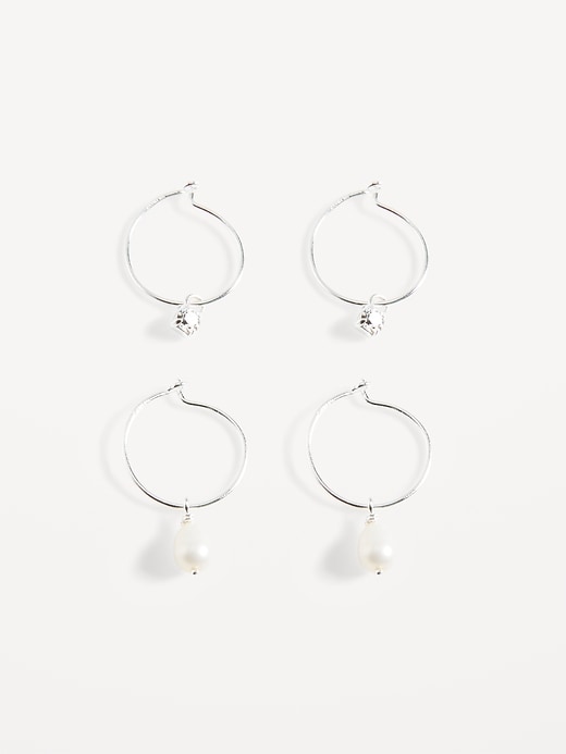 View large product image 1 of 1. Sterling Silver Hoop Drop Earrings 2-Pack for Women